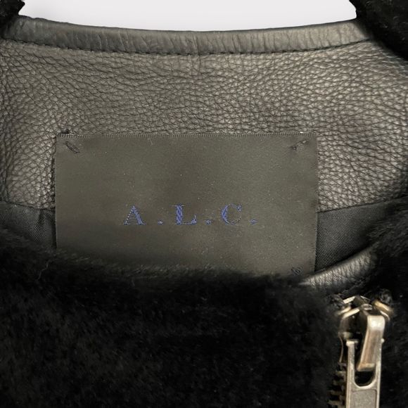 ALC Sadie Leather & Fur Jacket 0 Black Womens Moto Motorcycle Biker A.L.C. - Picture 2 of 9